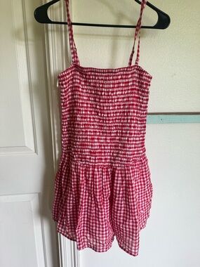 Hollister Red White Smocked Gingham romper